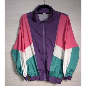 Colorblock Windbreaker Jacket Purple Pink Teal XS Retro 90s Hip Hop Streetwear